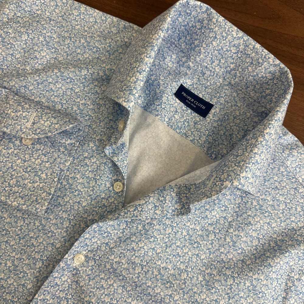 Proper Cloth Dress Shirt Tonal Blue Floral Print Non-Iron Cotton Mens 16 32.5